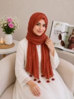 Premium Terracotta Rust Tassel Soft Crinkle Hijab
