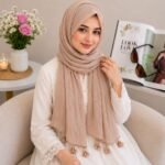 Premium Nude Beige Tassel Soft Crinkle Hijab