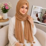 Premium Camel Brown Tassel Soft Crinkle Hijab
