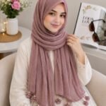 Premium Dusty Mauve Tassel Soft Crinkle Hijab