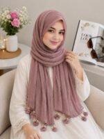 Premium Dusty Mauve Tassel Soft Crinkle Hijab
