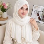 Premium Ivory White Tassel Soft Crinkle Hijab