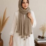 Premium Taupe Grey Tassel Soft Crinkle Hijab