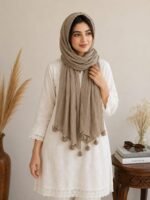 Premium Taupe Grey Tassel Soft Crinkle Hijab