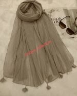 Premium Taupe Grey Tassel Soft Crinkle Hijab - Image 2