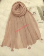 Premium Nude Beige Tassel Soft Crinkle Hijab - Image 2