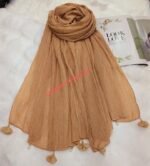 Premium Camel Brown Tassel Soft Crinkle Hijab - Image 2