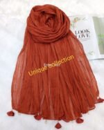 Premium Terracotta Rust Tassel Soft Crinkle Hijab - Image 2