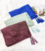 Premium Royal Blue Tassel Soft Shimmer Hijab - Image 2