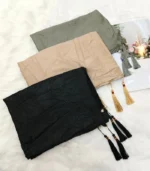 Premium Sage Olive Tassel Soft Shimmer Hijab - Image 2