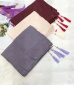 Premium Wine Maroon Tassel Soft Shimmer Hijab - Image 2