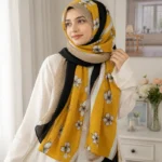 Premium Mustard Yellow Floral Pleated Soft Crinkle Hijab