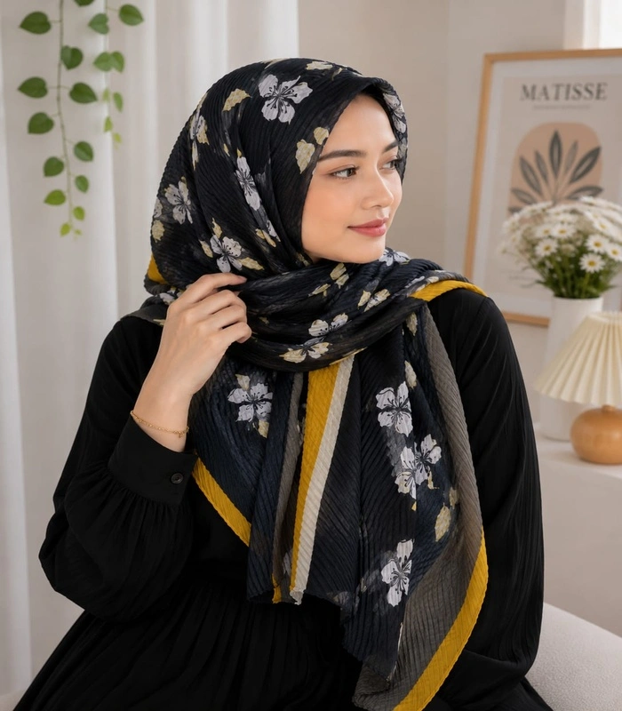 WhatsApp Image 2026-07-11 at 22.46.07 (1)_700x800 Premium Black Floral Pleated Soft Crinkle Hijab - Image 1