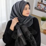 Premium Charcoal Grey Black Dual-Tone Gold Shimmer Soft Hijab