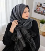 Premium Charcoal Grey Black Dual-Tone Gold Shimmer Soft Hijab