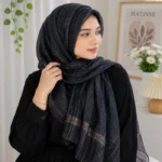 Premium Black Gold Shimmer Striped Soft Hijab