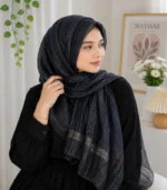 Premium Black Gold Shimmer Striped Soft Hijab
