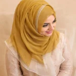 Premium Mustard Gold Shimmer Border Silk-Finish Hijab