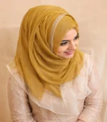 Premium Mustard Gold Shimmer Border Silk-Finish Hijab