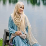 Premium Champagne Beige Shimmer Border Silk-Finish Hijab