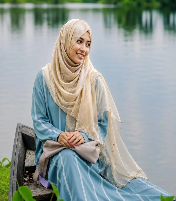 WhatsAppImage2026-07-08at18.47.10_700x800 Premium Champagne Beige Shimmer Border Silk-Finish Hijab - Image 1