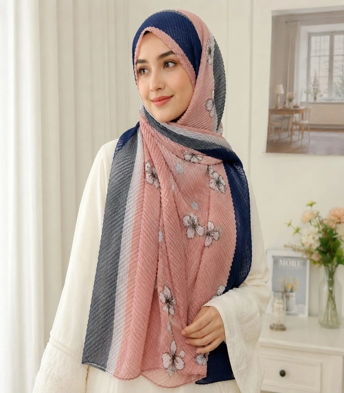 WhatsAppImage2026-07-11at22.46.07_700x800 Premium Dusty Pink Navy Floral Pleated Soft Crinkle Hijab - Image 1