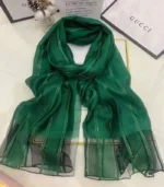 Premium Emerald Green Gold Shimmer Soft Hijab - Image 2
