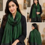 Premium Emerald Green Striped Silk-Finish Hijab