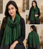 Premium Emerald Green Striped Silk-Finish Hijab