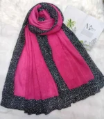 Premium Fuchsia Pink Black Speckled Border Soft Crinkle Hijab - Image 2