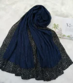 Premium Navy Blue Black Speckled Border Soft Crinkle Hijab - Image 2
