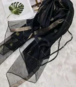 Premium Black Golden Jacquard Silk-Finish Hijab - Image 2