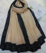 Premium Cream Beige Black Speckled Border Soft Crinkle Hijab - Image 2