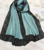Premium Sky Blue Black Speckled Border Soft Crinkle Hijab - Image 2