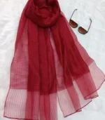 Premium Maroon Golden Stripe Shimmery Tissue Hijab - Image 2