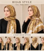 Premium Baroque Gold Chain & Monogram Printed Silk-Finish Square Hijab
