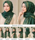 Premium Baroque Paisley Printed Silk-Finish Hijab (Dark Green)