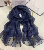 Premium Navy Blue Shimmery Crinkle Tissue Hijab - Image 2