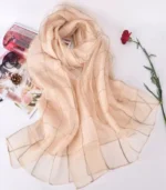 Premium Golden Grid Check Pattern Tissue Hijab - Image 2