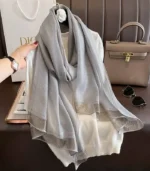 Premium Golden Border Shimmery Tissue Hijab - Image 2