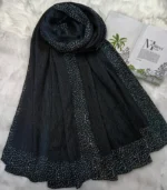Premium Black Black Speckled Border Soft Crinkle Hijab - Image 2