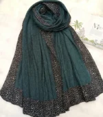 Premium Deep Teal Black Speckled Border Soft Crinkle Hijab - Image 2