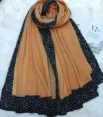 Premium Camel Brown Black Speckled Border Soft Crinkle Hijab - Image 2