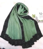 Premium Sage Green Black Speckled Border Soft Crinkle Hijab - Image 2