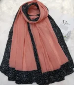 Premium Dusty Pink Black Speckled Border Soft Crinkle Hijab - Image 2
