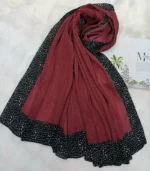 Premium Wine Maroon Black Speckled Border Soft Crinkle Hijab - Image 2