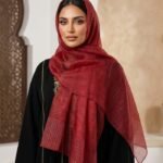 Premium Maroon Golden Stripe Shimmery Tissue Hijab