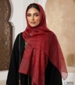 Premium Maroon Golden Stripe Shimmery Tissue Hijab