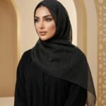 Premium Black Shimmery Stripe Tissue Hijab