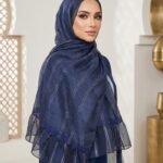 Premium Navy Blue Shimmery Crinkle Tissue Hijab